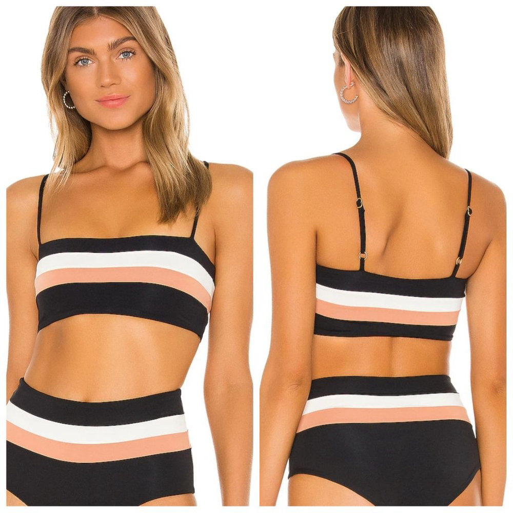L*Space Rebel Stripe Bikini Top XS Black Cream Chestnut Striped NWT Adjustable